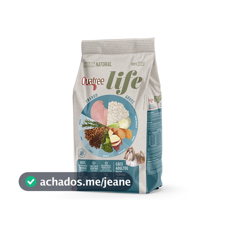 Ração Seca Quatree Life Frango e Arroz Cães Adultos Raças Pequenas 3KG