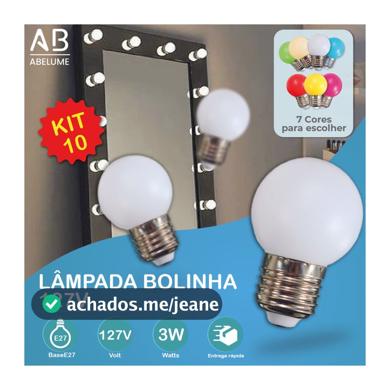 Kit 10 Lâmpada Bolinha Mini Bulbo Colorido LED 3W G45 E27 Com opção de 7 cores | 127V