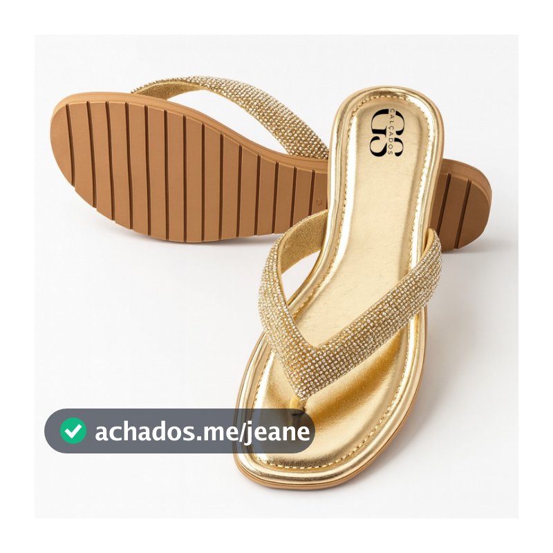 Rasteirinha Feminina Com Strass Brilho Chinelo Sandália Dourada Confortável Tendência Moda Verão