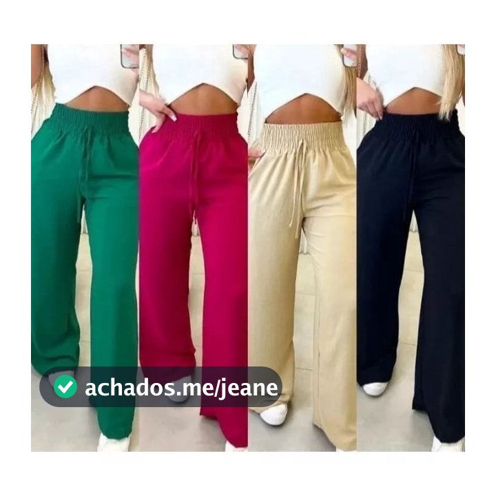 Calça Pantalona Plus Size Feminina Cintura Alta com Elástico e Bolso em Tecido Duna