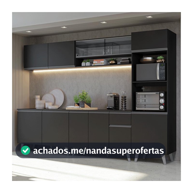 Armário de Cozinha Completa 300 cm Preto Nice Madesa 01
