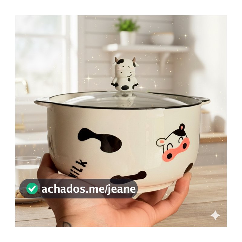 Panela Estampada Com Tampa de Vidro, Vaquinha, Cerâmica.