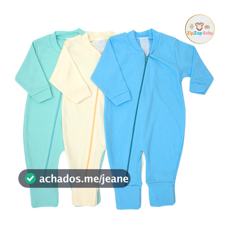 Kit 2 ou 3 Macacão Bebê Menino Canelado Algodão com Zíper Vira Pé Manga Longa
