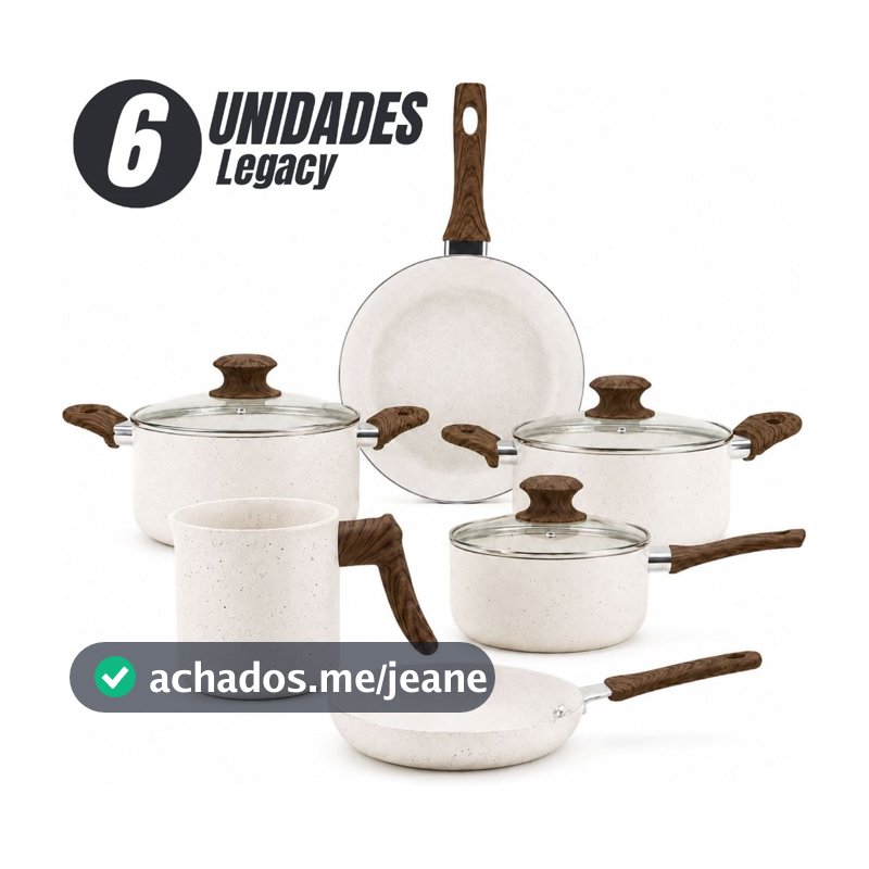 Jogo de Panelas Cerâmica Antiaderente Legacy 6 Peças Indução Tampa de Vidro Kit Frigideira Caçarola