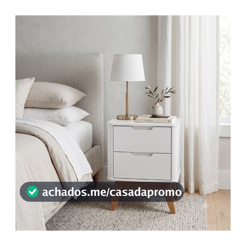 PROMOÇÃO Mesa Cabeceira 2 Gavetas Pés Madeira Maciça Cantos Arredondados Quarto Premium Moderna