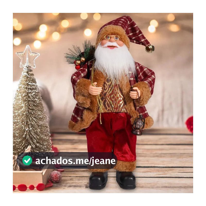 Boneco Papai Noel Vermelho Em Pé 32Cm Enfeite Adorno Elegante Luxo Decoração De Natal