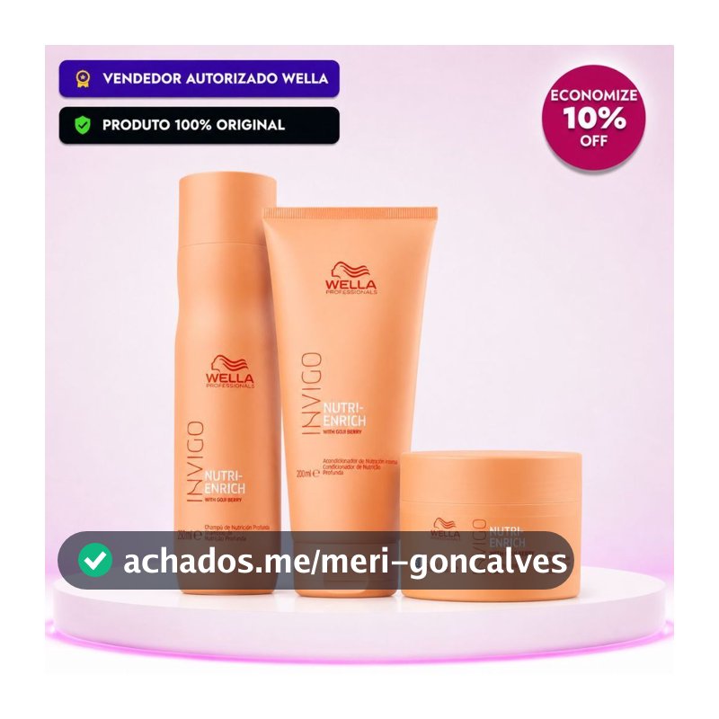 Kit Wella Invigo Nutri-Enrich Original | Shampoo 250ml + Condicionador 200ml + Máscara 150ml