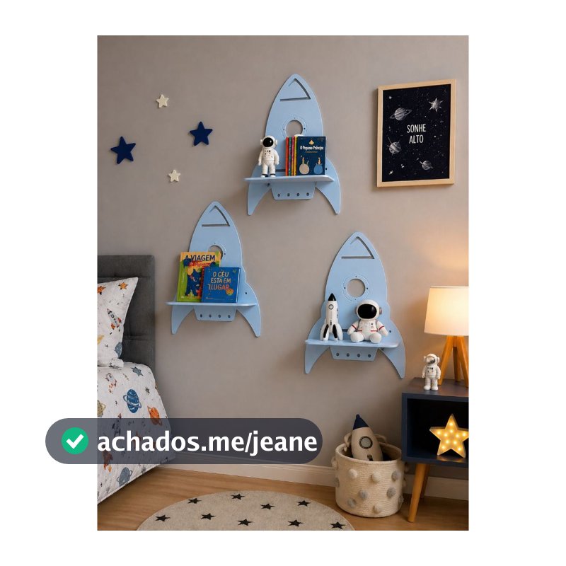 Trio Prateleira Foguete-  Para Decorar Quarto Criança- Espaço- Astronauta- Universo KIT PROMOCIONAL