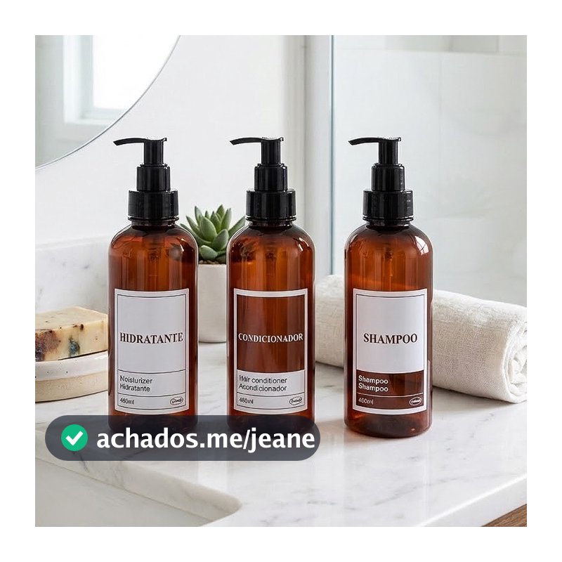 Kit de Banheiro 3 Dispenser Ambar Dispenser Shampoo Condicionador Decoração