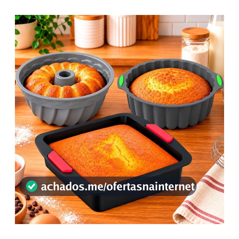Kit 3 Formas de Silicone para Air Fryer Forno Freezer MIcroondas Assadeira ideal Bolo Pães e Doces