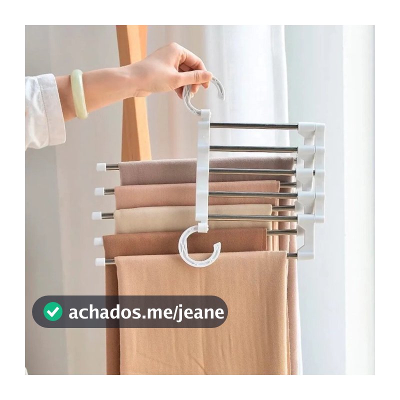 Cabides Mágico Inox Retrátil 5 Varetas Retratil Dobravel Calças Branco e Preto