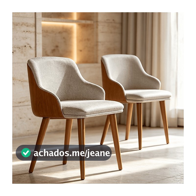 Kit 2 Cadeiras Jantar Million Linho Com Courino Pés Madeira Sala Cozinha Recepção Confortável Luxo Decorativa