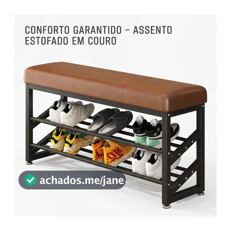 Banco Sapateira Estofado 60/80/100cm Organizador de Sapatos 2 Prateleiras Hall de Entrada