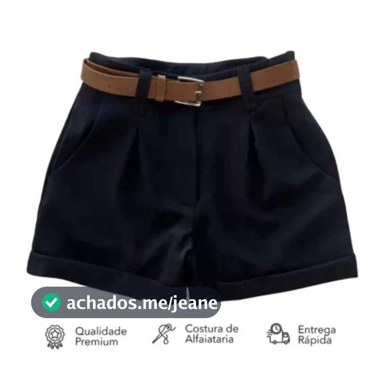 Short Social Alfaiataria Feminino Com Cinto Com Bolso Cintura Alta PROMOÇÃO