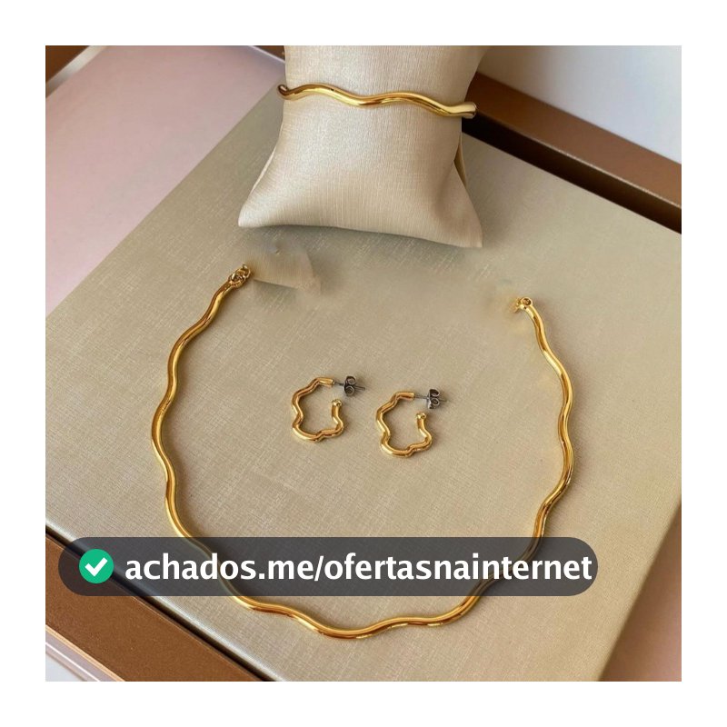 Kit Choker Pulseira e Brinco Aro Estilos populares Nó Folheado a Ouro 18k e Prata 925