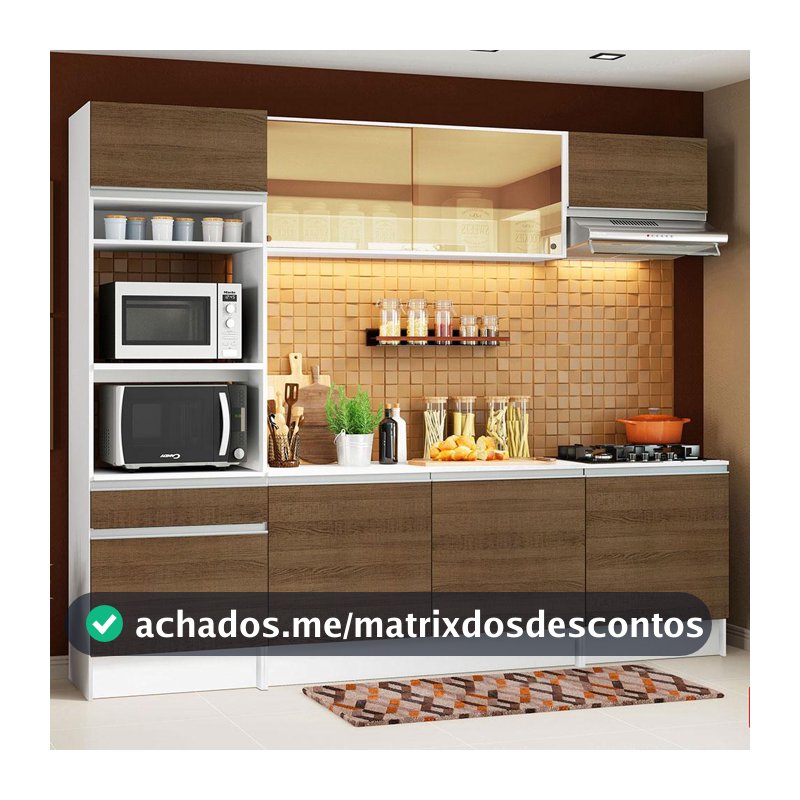 Armário de Cozinha Completa Madesa Diamante com Balcão e Tampo - Branco/Rustic