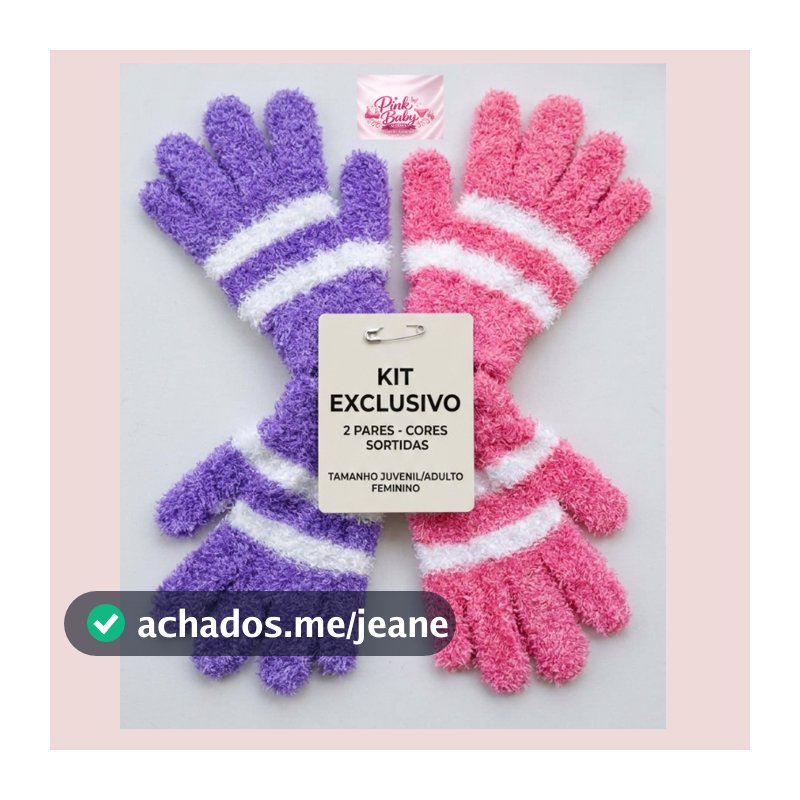 KIT 2 PAR  Luvas Peluciada Feminina Juvenil Inverno Quentinha Listrada Pelinho Inverno Frio Intenso Grossa