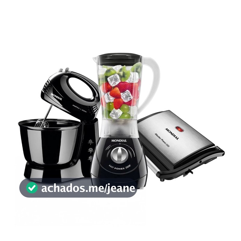 Kit Mondial Batedeira Prática com Liquidificador Easy Power e Grill Master Press