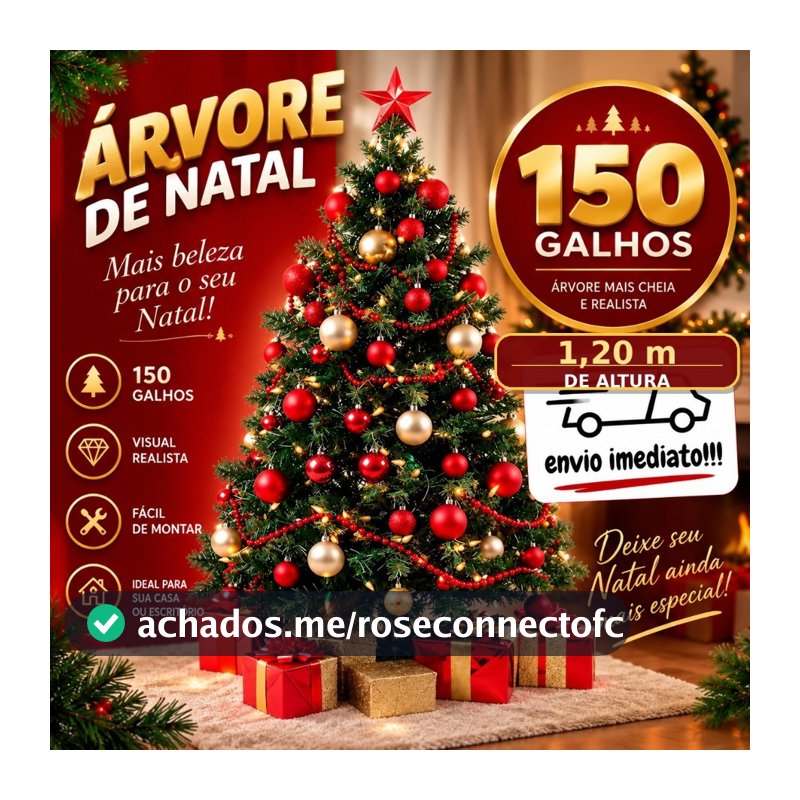 Árvore Natal Pinheiro Verde Grande Luxo cm 1,20 150 Galhos Cheia Realista  Modelo Luxo Premium Natalina Casa Sala Festa