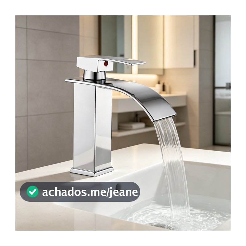 Torneira de Banheiro Cascata Aço Inoxidável Cromada  Misturador Monocomando para Pia de Lavatório  Design Moderno Quad