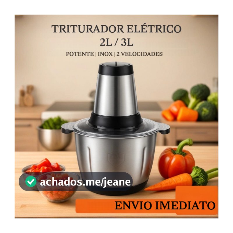 Triturador Processador Elétrico 2L / 3L Multifuncional  Seguro 110v / 220v Alimentos Carnes Legumes Aço Inox