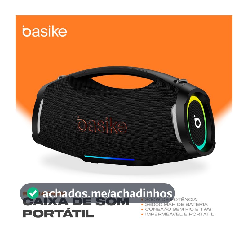 Caixa de Som Bluetooth Basike Rad439 300W Boombox 26000mAh À Prova D'água RGB TWS Som Grave Forte