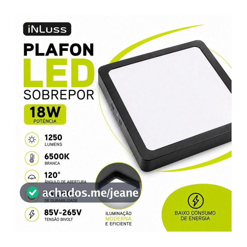 PLAFON LED SOBREPOR QUADRADO 18W 6500K LUZ BRANCA FRIA BIVOLT INLUSS