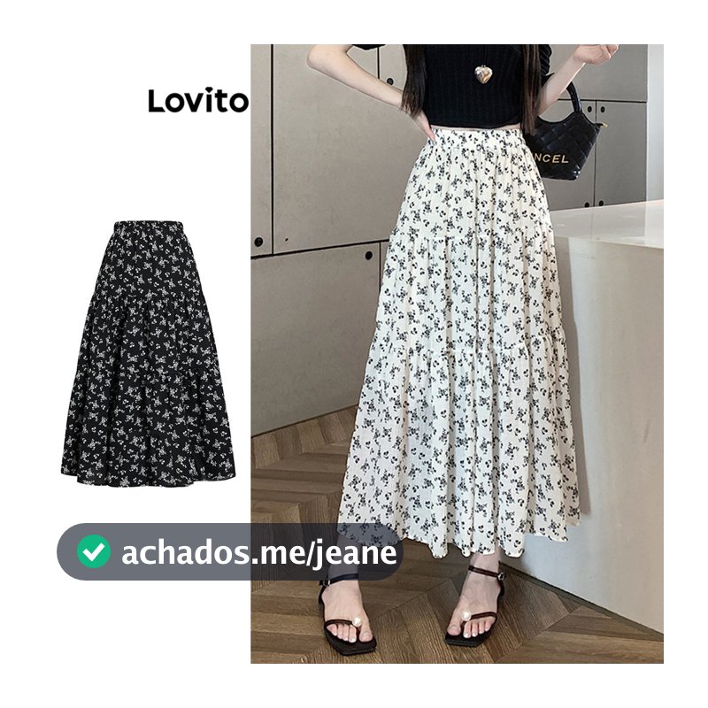 Lovito Floral Férias Saia Longa Simples Com Estampa De Flores Para Mulheres Lne17088 (Branca)