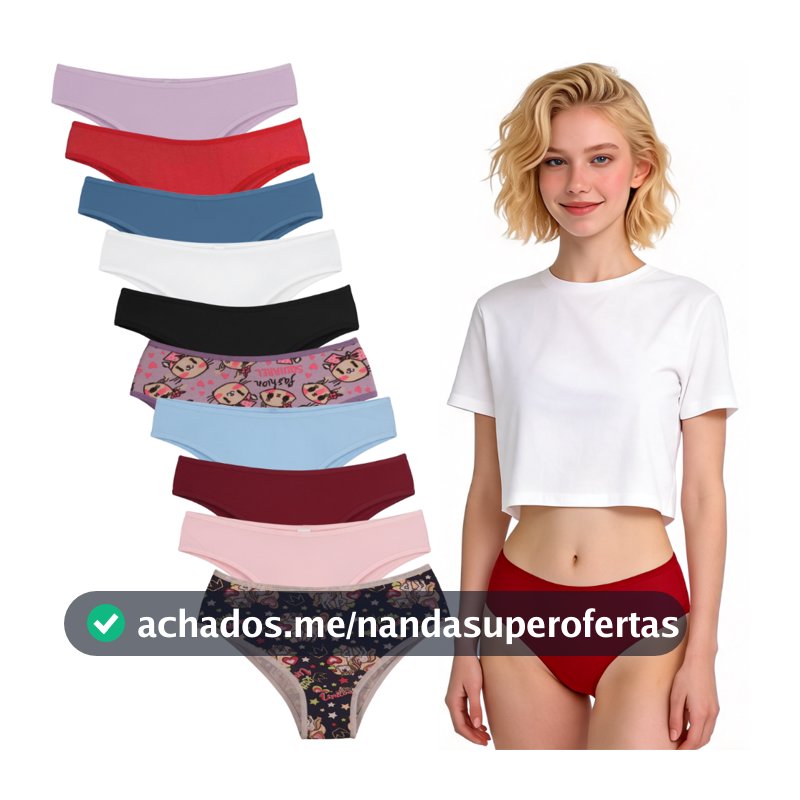 Kit Calcinha Juvenil Em Algodão Variadas Lisa E Estampada Menina Moça Coton