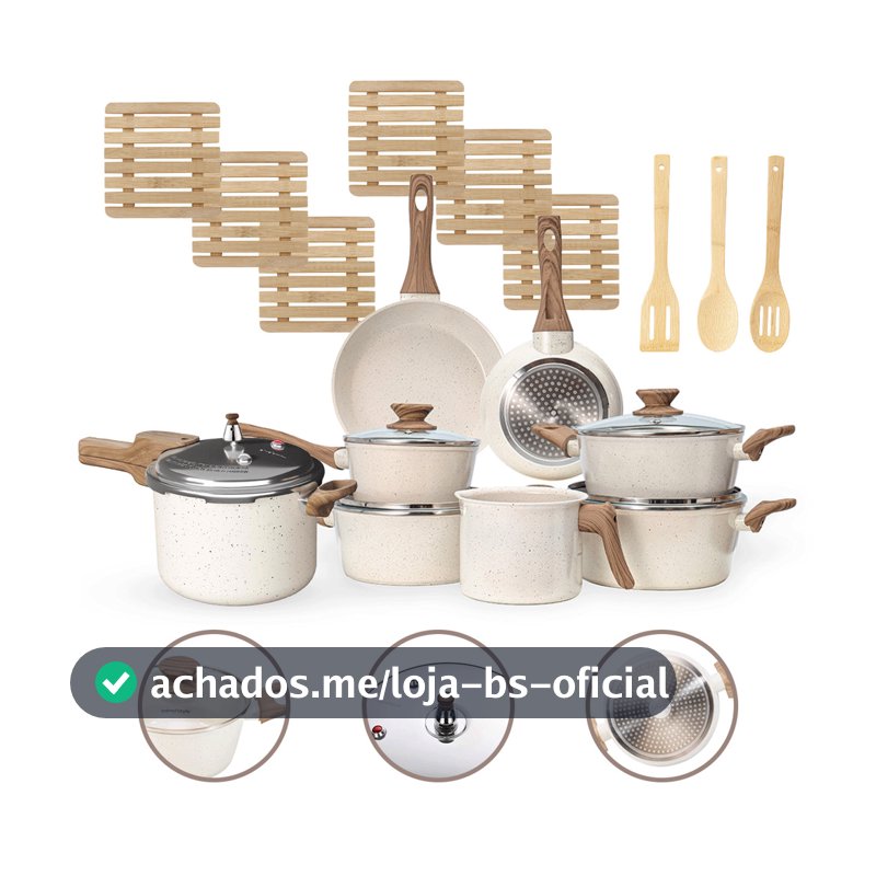 Jogo Conjunto Panelas 17 Peças Antiaderente Indução Revestimento Cerâmico com Panela de Pressão de 6,8L