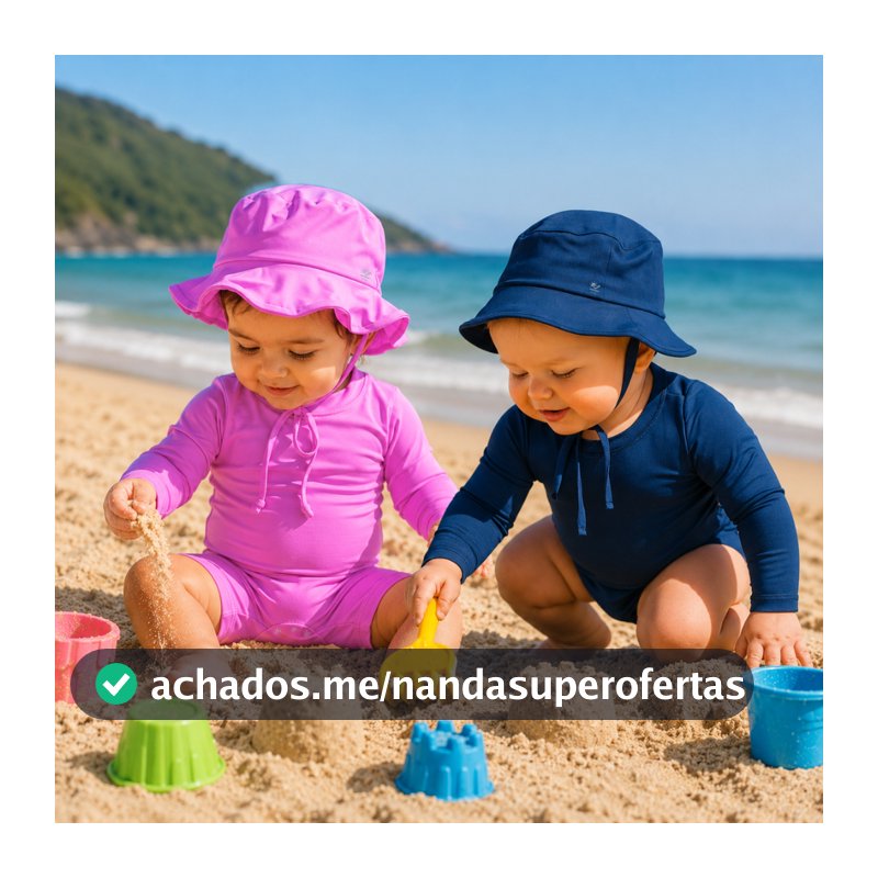 Kit Macacão + Chapéu Proteção Solar UV50+ Praia Verão Menino/Menina Roupa de Banho