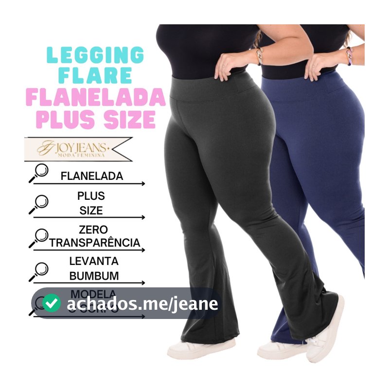 Legging Flare Plus Size Flanelada Calça Leg Boca De Sino Bailarina Grossa Zero Transparência Cós Alto