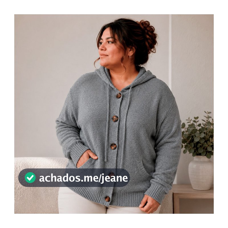 Casaco Blusa de Frio Feminino de Lã Tricot Aberto com Botões Casaco Plus Size com Capuz Inverno