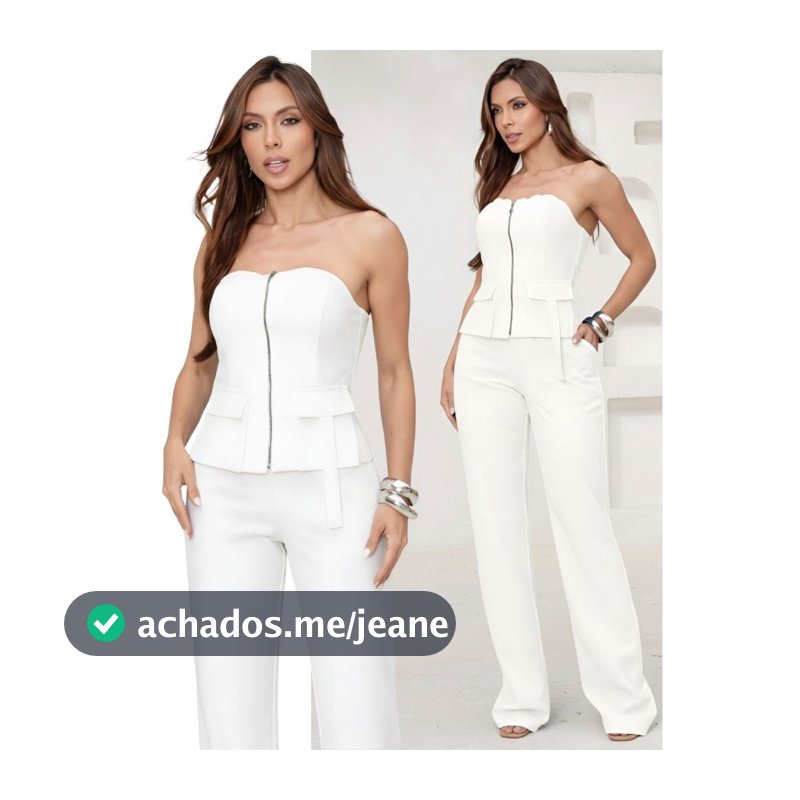 Conjunto Alfaiataria Feminino Cropped Corselet Tomara que Caia com Calça Cargo Reta