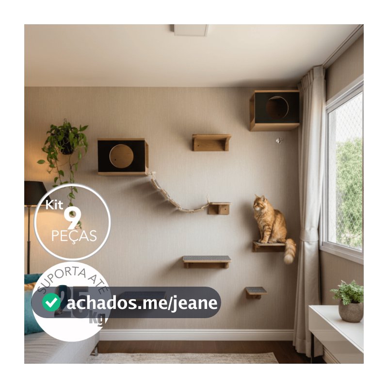 Playground Gato Reforçado 9pçs Montado Exclusivo BT Wood Parque Gatos Moderno Completo
