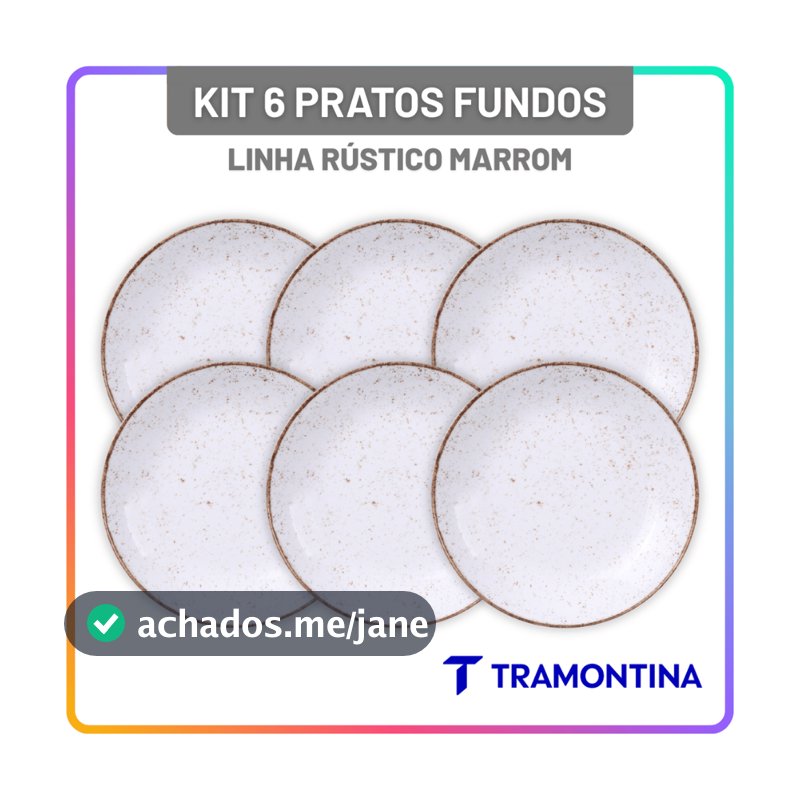 Jogo Pratos Fundos 22 cm Tramontina Rústico Porcelana 6 Peças