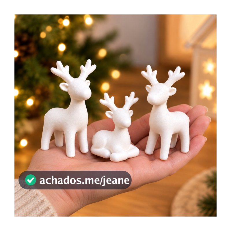 Kit 3 Mini Renas de Natal Decoração Moderna e Minimalista Enfeite de Mesa Sala Quarto Branco Rosa Dourado