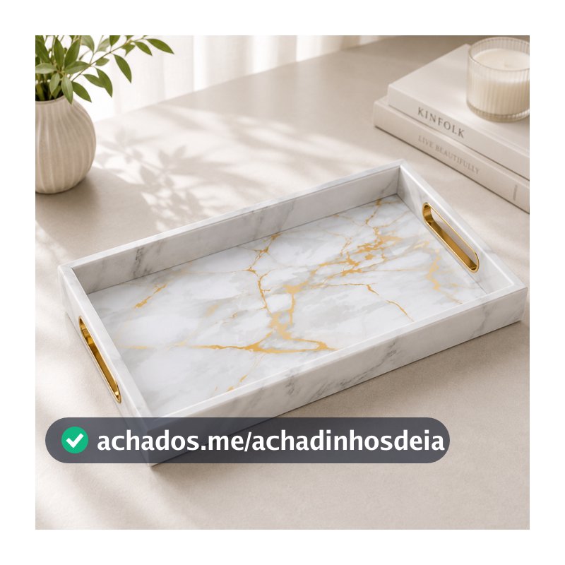 Bandeja Marmorizada e de Acrílico– Ideal para Lavabo, Perfumes e Maquiagem