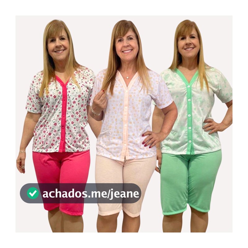 Kit 3 Pijama Feminino Pescador Estampado Aberto Manga curta amamentação cirurgia botão Pijama Dormir
