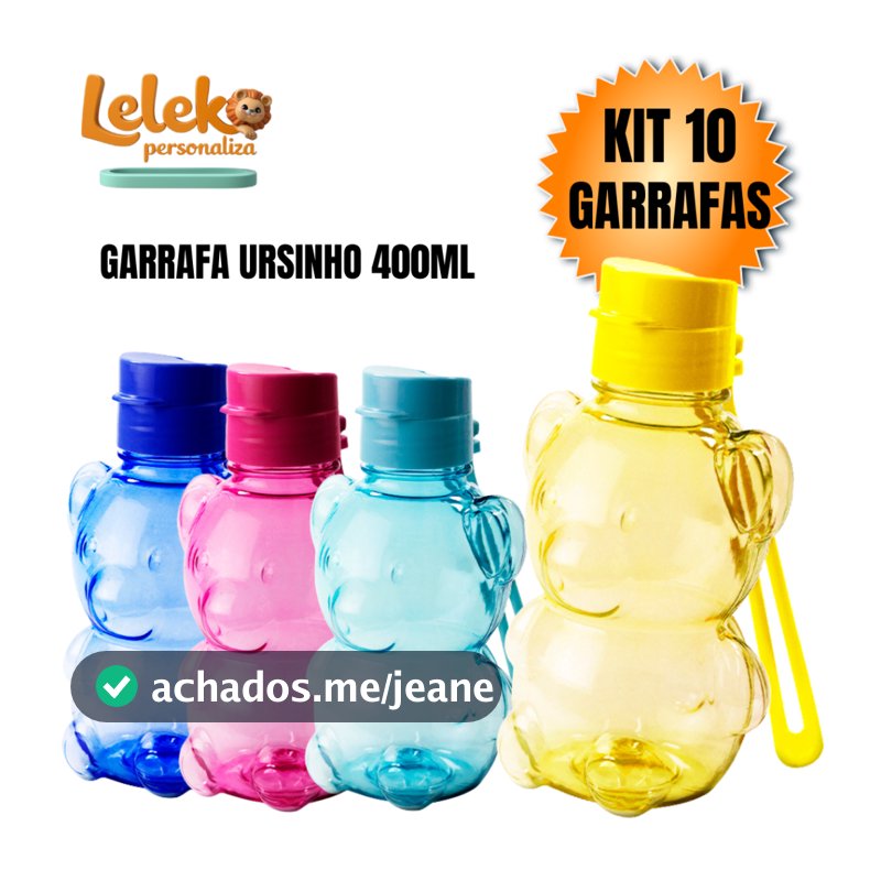 Kit 10 Garrafinha Infantil Ursinho 400ml – Escola, Passeio e Lembrancinha