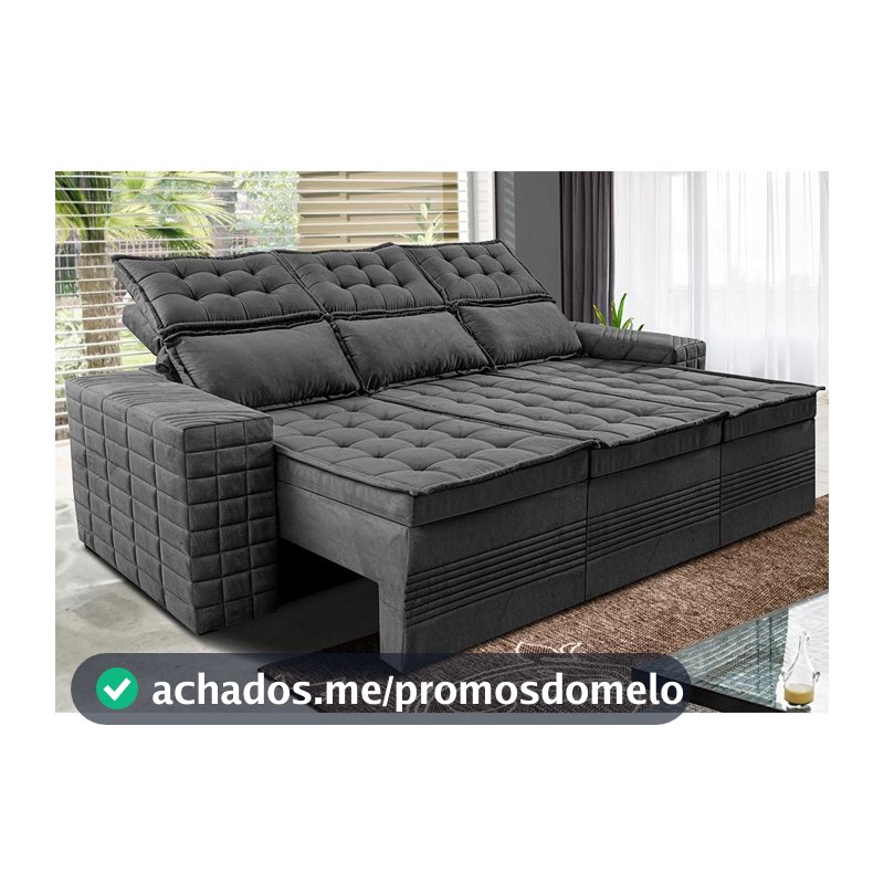 Sofá 3 Lugares Retrátil e Reclinável Cama inBox Senses 2,00m Velusoft Cinza
