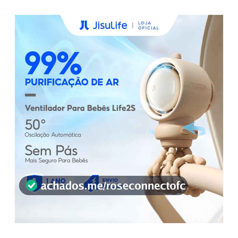 JISULIFE Ventilador Turbo para Bebê Oscilante Recarregável Pás Ocultas 5000mAh com Luz (Stroller Fan Life2S)