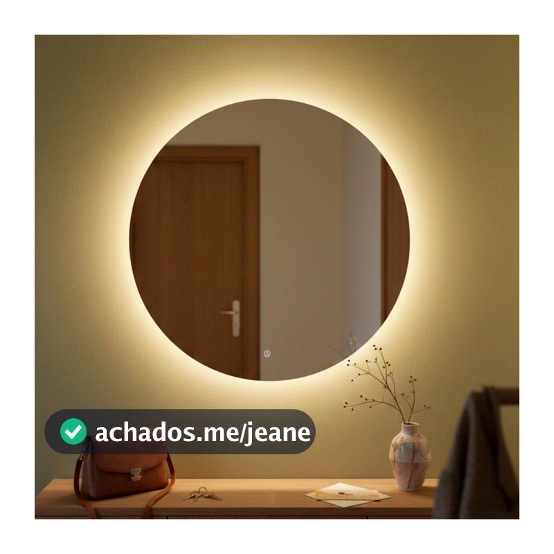 Espelho Decorativo Redondo para Escritório Sala Quarto Banheiro com Led 40cm + Suporte