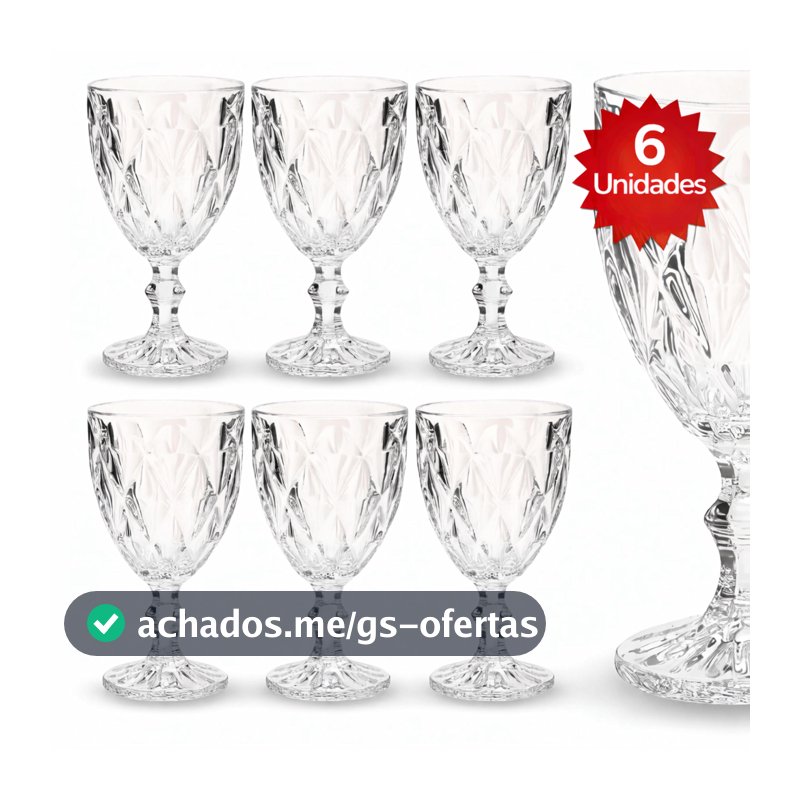 Jogo de 2, 4 e 6 Taças Diamante Copo Vidro Transparente Taça Gourmet Bico De Jaca 330ml