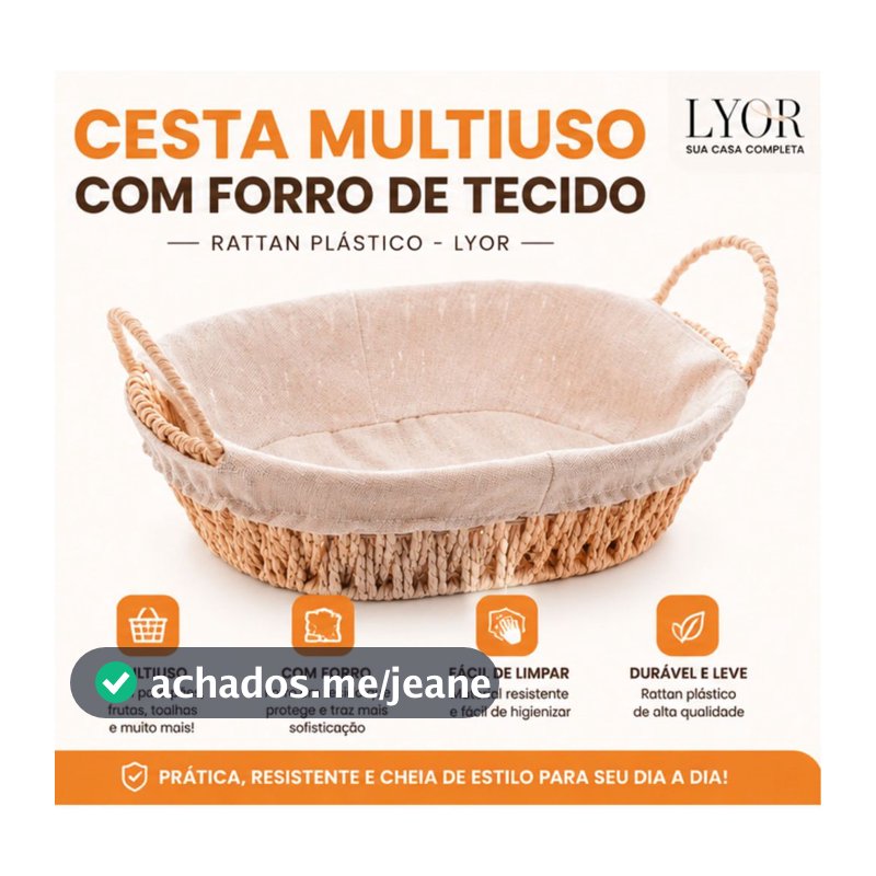 Cesta para Presente Pão Multiuso Ratan com Forro em Tecido Diversos Tamanhos Wolff