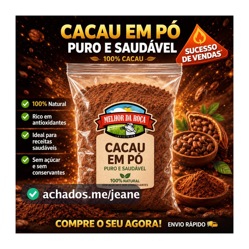 Cacau em Pó Alcalino 100% Puro Qualidade Premium para Receitas 1kg