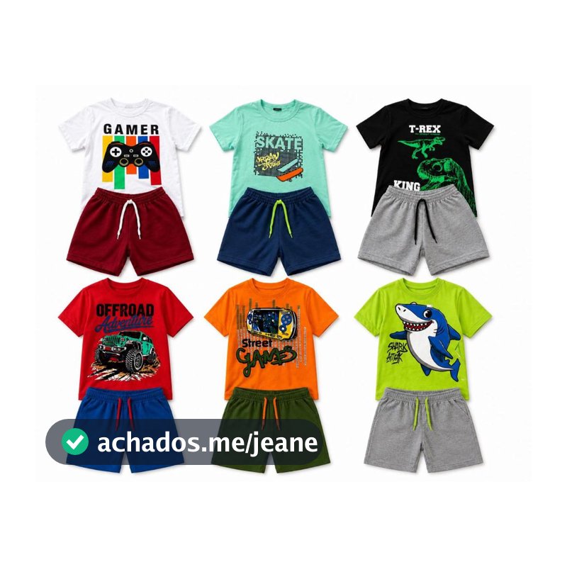 KIT 12 Peças Sortidas = 6 Conjuntos Menino Verão Tamanho 2 ao 14 anos.