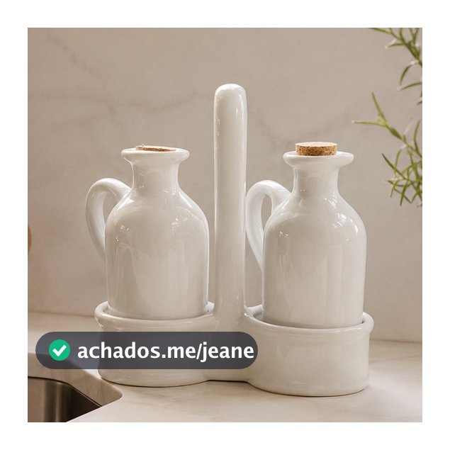 Galheteiro Conjunto Porta Azeite Vinagre Cerâmica 3 Peças Mesa Posta Luxo