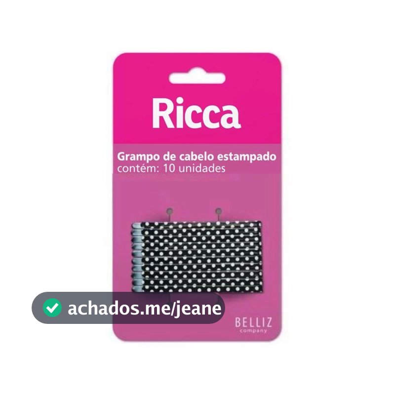 GRAMPO DE CABELO ESTAMPADO RICCA STYLE POIR C/10UN CÓD.1029