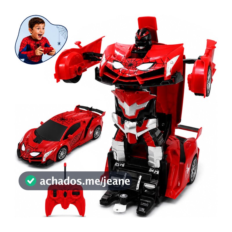 Carrinho de Controle Remoto Robô Transformer Homem Aranha Infantil Que Vira Robô Recarregavel Kizumba